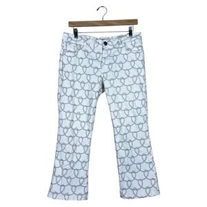 Cabi Jeans Cropped Flare Rope Link Print Denim Pants White Nautical Size 8